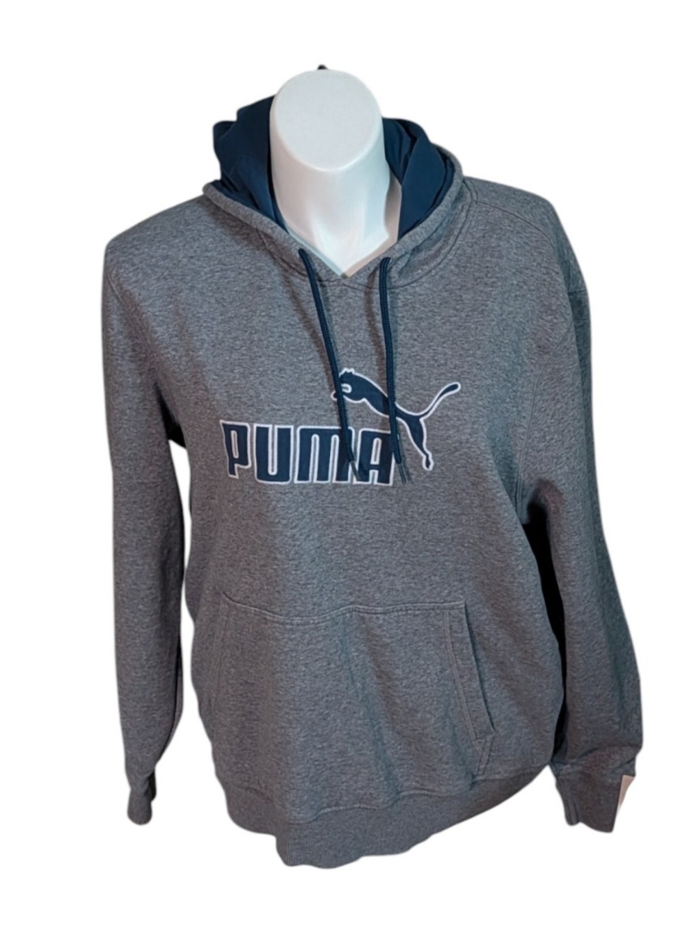 Puma Gray Pullover Hoodie With Kangaroo Pocket & Puma Logo Size Xl